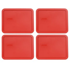 Pyrex 7211-PC 6 Cup Poppy Red Rectangle Plastic Food Storage Lid - 4 Pack