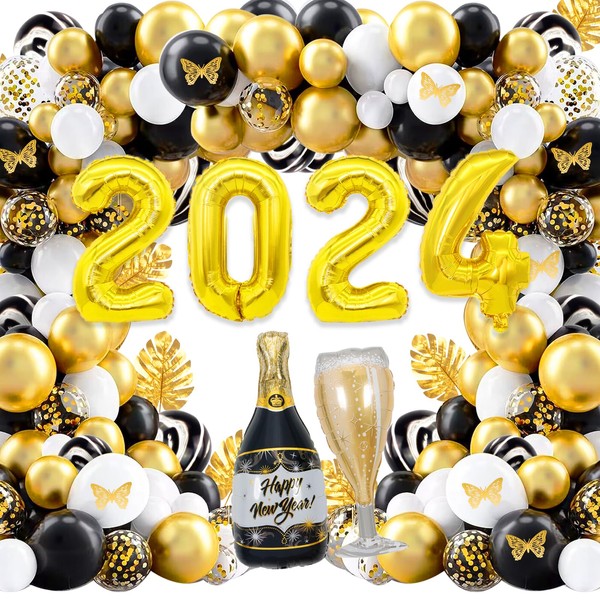 Happy New Year Decorations 2024 Kit - New Years Eve Party Supplies 2024 New Year Balloons Set with Gold 2024 Black,Gold,Confetti Balloons for NYE Decorations 2024 | New Years Eve Party Decoration - 2