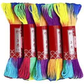 Dharma Sashiko Yarn, Thick, Rainbow, 328.4 ft (100 m), col. 101, Multi, 5 Skeins Set