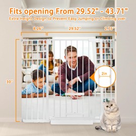 NexusSmash 30 Inch Tall Baby Gate with Small Cat Door, Adjustable Auto Close Dog Gate Easy Walk Thru Pet Door for Stairs, Doorway, House (White, 29.52"-43.71")