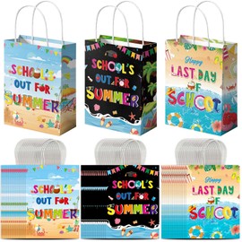Pasimy 48 Pack End of Year Gift Bags Bulk School Summer Party Favors School's out for Summer Candy Goodie Bags with Handle Happy Last Day Wrapping Supplies Beach Pool Classroom Tropical Party Gifts