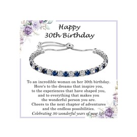 PDTU Birthday Gifts for Women, 30th Birthday Gifts for Her Cubic Zirconia Adjustable Birthday Bracelet Presents for Mum Grandma Daughter Friends│30th Birthday Gifts for Women