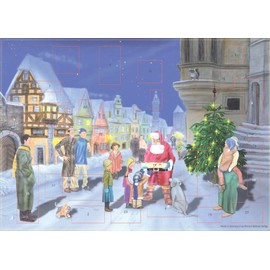 Large Advent Calendar 24 Doors 355 x 260 mm - Santa in The Snow - with Glitter and Translucent Windows - RS 70115 - Traditional Antique German Design