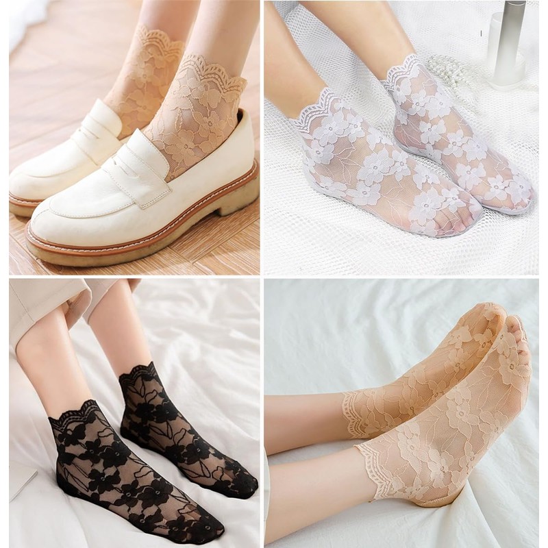 Ekieta Women's Socks, Summer, 3-Pair Set, Footcover, Pumps, No Slip