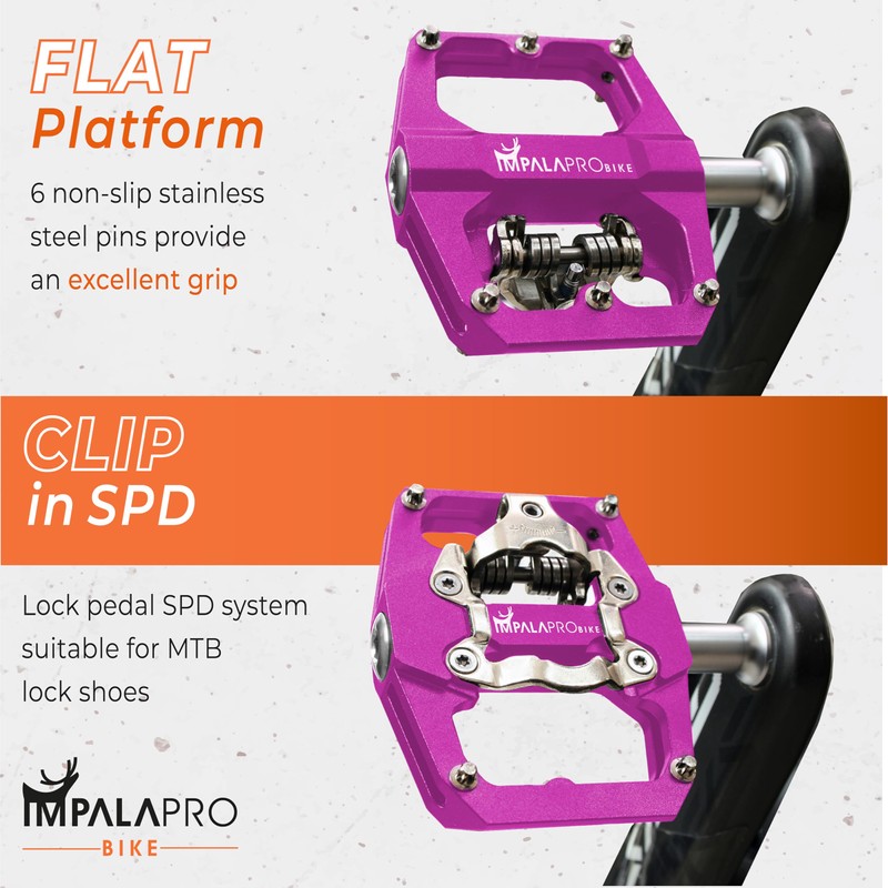 IMPALAPRO - Dual Function Bicycle Flat Pedals and SPD Pedals