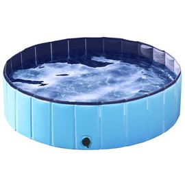 Topeakmart Foldable Dog Bath Pool for Dogs Collapsible Pet Cat Swimming Tub PVC Plastic Dog Wading Pool w/Pet Brush&Repaire Patches for Outdoor & Indoor, Blue L