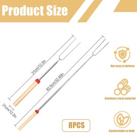 Set of 8 barbecue skewers, campfire, retractable marshmallow skewers, campfire skewers, long, stainless steels, stick bread skewers, for camping, garden party, barbecue party