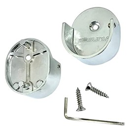 Desunia Closet Rod Support Flanges with Rear Pin | Heavy Duty 32mm Diameter Clothes Pole End Sockets for Wardrobes | Polished Chrome | 2 Pack