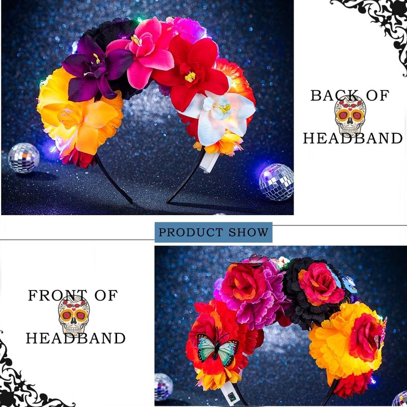 Day of the Dead Flower Headband Light Up Halloween Headbands