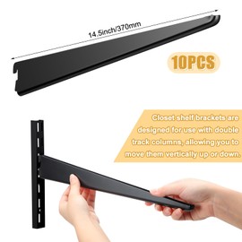 Yalikop 10 Pack Adjustable Shelf Brackets for Double Track System Closet Organization Heavy Duty Wire Shelf Brackets (Black,14.5 Inch)