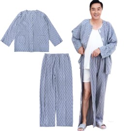 KUMUROETA Nursing Care Pajamas, For Spring and Summer, Unisex, 100% Cotton, Full Open Velcro for All Year, For Bedriding, Hospitalized, Assisted with Change of Clothes, Paralyzed Elderly, gray (dark