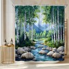 WUASDCS Nature Forest Stream Shower Curtain Spring Birch Trees Mountain