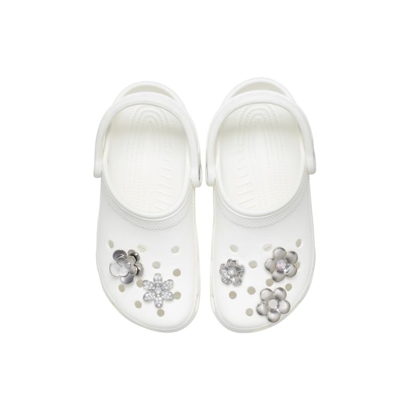 Crocs Jibbitz Elevated Metal and Jewel Shoe Charms, Monochrome Silver