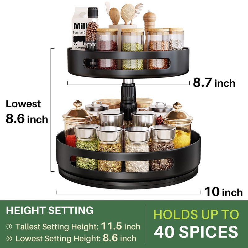 Lazy Susan Organizer Spice Rack - 2 Tier Height Adjustable