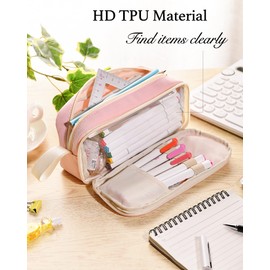 YOKUMA Pencil Case for Adults Aesthetic Pen Bag for Teen College Zipper Pouch Office Supplies Stationery Organizer Small Tool Bag (Pink TW)