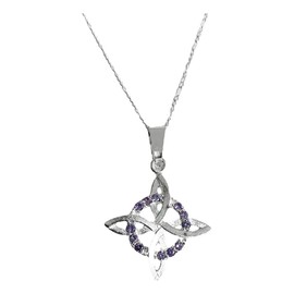 JOYARIS - Dije Nudo de Bruja Plano con Zirconias y Cadena en Plata .925 – Amuleto de Protección para Mujer (Morado)