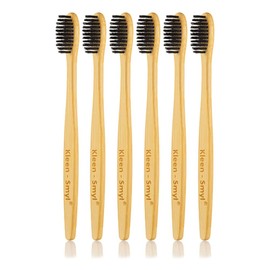 Kleen-Smyl Eco-Friendly Biodegradable Natural Bamboo Toothbrush with Charcoal Infused Soft Bristles (6pk)