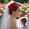 4 Pcs Red Rose Flower Hair Clips Accessories Bridal Hairstyles