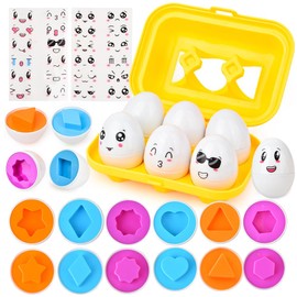 JoyGrow Matching Eggs 6 Pieces Montessori Eggs Toy Colour and Shape Recognition Sorter Puzzle Skills Learning Toy for Children and Toddlers for Easter Christmas Children's Day (6 Pieces)