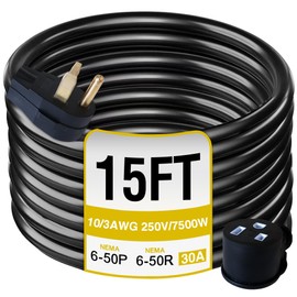 PPUMP NEMA 6-50P to NEMA 6-50R 250V/7500W 30 Amp 3 Prong Welder Extension Cord, 10 Gauge Heavy Duty Welding Cable, NEMA 6-50 Plug with ETL Listed (NEMA 6-50P/6-50R 4.6M/15FT)