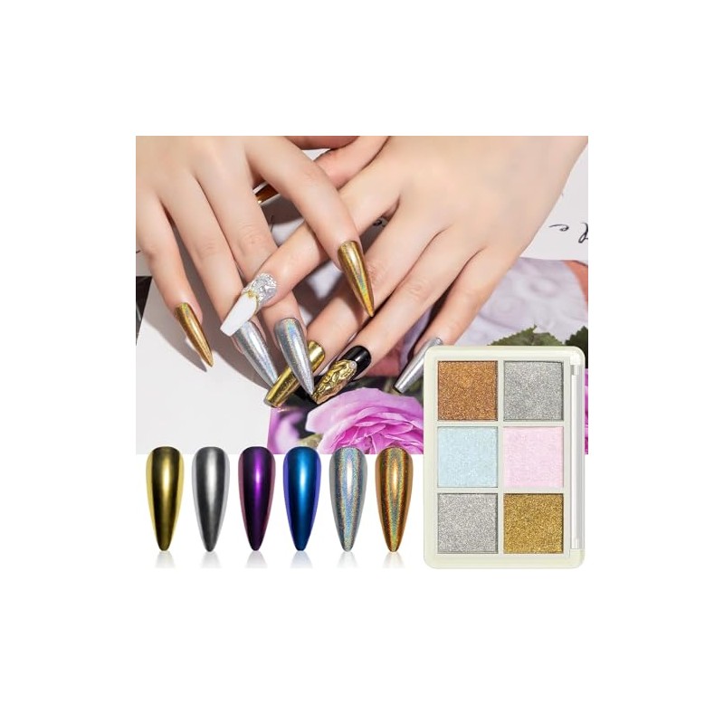 Decoración Uñas Polvo Cromo Efecto Espejo Colores Pigmentos Unas Manicura