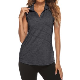 Plus Size Zip Tennis Shirts for Women Sleeveless,Tanst Sky Ladies 3X Golf Tank Tops Zip Up Round Collared Outfit Pilate Running Yoga Apparel Summer Workout Cooling Quick Dry Active Wear Black 3X-Large