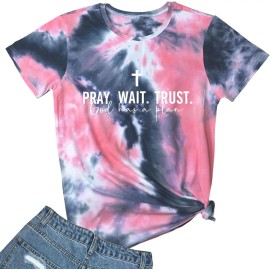Women Pray Wait Trust Soft Sleeveless Crew Neck Cute Graphic T-ShirtsColor: Tie dye 06, Size: Xl