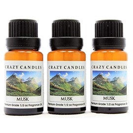 Crazy Candles Musk (Made in USA) 3 Bottles 1/2 FL Oz Each (15ml) Premium Grade Scented Fragrance Oil