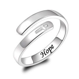 BEILIN Sterling Silver Hope Rings Adjustable Christian Ring Jesus Cross Jewelry Wedding Faith Gifts for Women, Metal, No Gemstone