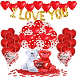 Valentines Day Balloons - 55pcs Valentines Day Decorations Kit Included 200pcs Rose Petals, I Love You Balloons, Heart Foil Balloons for Wedding Anniversary Special Night Romantic Decorations