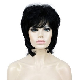 Aimole Short Layers Shaggy Full Wig Natural Wavy Hair Black Wigs Synthetic Hair Women Capless Wig (1 Black)