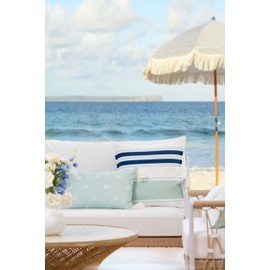 Hofdeco Premium Coastal Patio Indoor Outdoor Throw Pillow Cover Only, 20"x20" Water Repellent for Backyard, Couch, Navy Blue Aqua Stripes