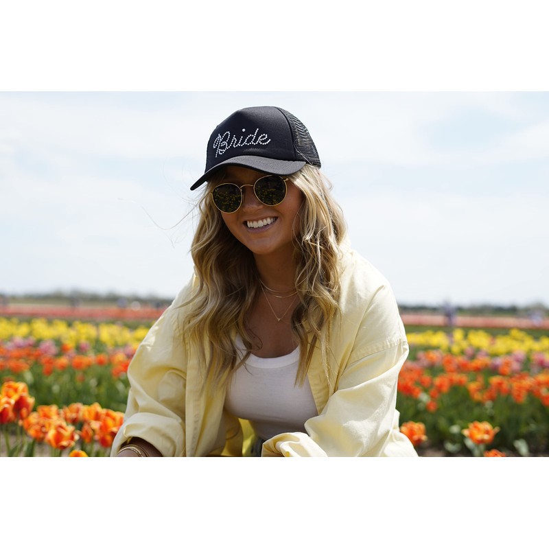 Funky Junque Rhinestone Foam Trucker Hat - Bride (Black)