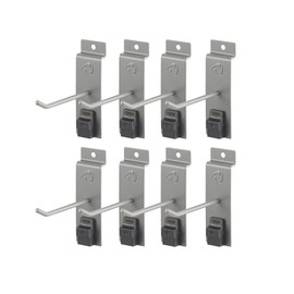 TRINITY Heavy Duty Slatwall Single Hooks with Spring-Lock, 4-Inches, Gray, 8-Pack