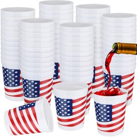 Sabary 32 Pcs Patriotic Plastic Cup 4 of July Star Drinking Cup for Labor Day Red White and Blue Tumbler for Independence Party Supplies Home Decoration Memorial Present(American Flag)