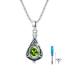 TUGHRA Cremation Jewelry for Ashes for Women 925 Sterling Silver Peridot Urn Necklace August Birthstone Pendant Necklaces Teardrop Jewelry Gifts for Women Men s