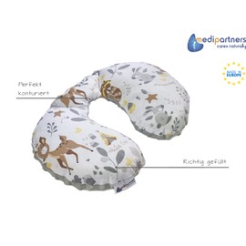 Medi Partners Neck Pillow Children's Neck Support 100% Cotton / Minky Baby Neck Pillow for Car Pushchair Car Travel Sleep Neck Pillow Snooze Roll Deer with Grey Minky