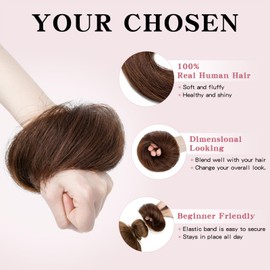 TESS Real Human Hair Bun Elastic Easy Scrunchies Hairpiece Updo Ponytail Extensions Hair Accessories for Women UK #04 Medium Brown