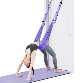 flintronic Yoga Stretching Strap, Aerial Yoga Rope for Back Pain, Adjustable Leg Stretcher Back Bend Assist Trainer, Hammock Swing Stretching Strap for Gymnastics Dance Aerial Yoga Ballet, Purple