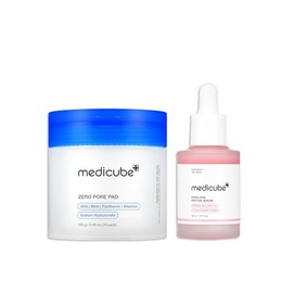 medicube For All Skin Types Duo - Zero Pore Pads 2.0 and Salmon DNA PDRN Pink Peptide Serum Set for Clearer Pores, Firmer & Glass Glow Skin, K-Beauty Skincare Gift Set