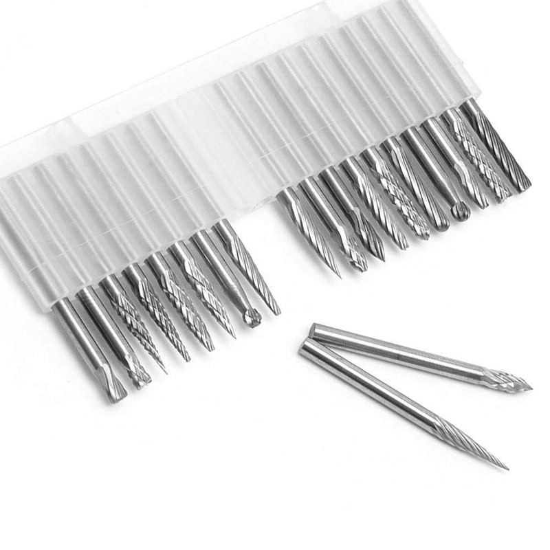 Gasea 20pcs 3mm 1/8" Shank Double Cut Head Tungsten Carbide