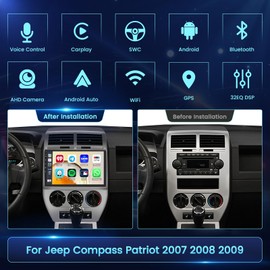 Fuluku for Jeep Compass Patriot 2007 2008 2009 Android 13 Car Stereo Wireless Carplay Android Auto, 9" Touch Screen Radio GPS WiFi Bluetooth SWC Mic AHD Backup Camera