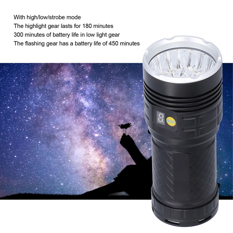 LED Flashlight XMT6 LED 15000lm USB Rechargeable IP65 Waterproof Outdoor