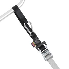 PowerTye - Made in USA - Heavy Duty Ratchet Tie Down Straps with Carabiner Hooks, Soft-Tye & Storage Bag, for Motorcycle, ATV, Trailer & Cargo, 1,000 lb WLL, 1.5 inch x 6.5ft Long, Silver/Black (pair)