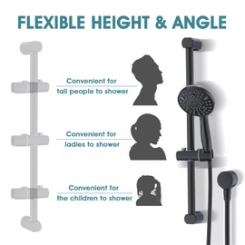 LOCALAND Hand Shower with Slide Bar, High Pressure 10 Setting Handheld Shower Head, Adjustable Height 24" Slide Bar, Wall Supply Elbow and 6.6ft Extra Long Shower Hose - Matte Black