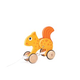 Hape: Pull Along - Squirrel - Orange - Wooden Animal Toy, Rubber Rimmed Wheels, Encourage Walking, Push & String Pull, Kids Baby Toddler, Ages 12 mo+