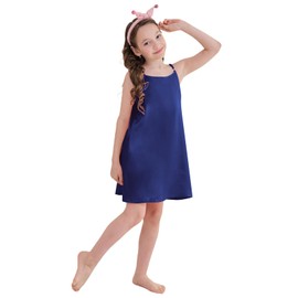 Umeyda - Camisón sedoso de satén para niña, sin mangas, tirantes delgados, vestido de pijama para niños, 3-12 años, Azul Real, 9-10 Años