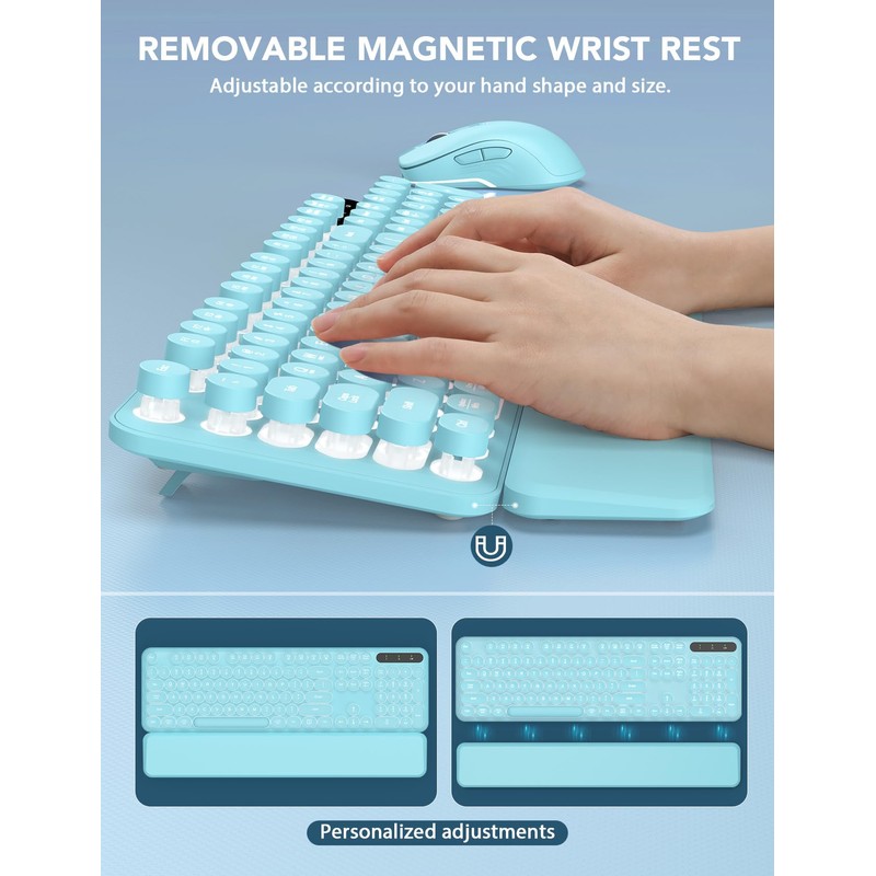 Wireless Keyboard and Mouse Backlit - Typewriter Keyboard with Retro