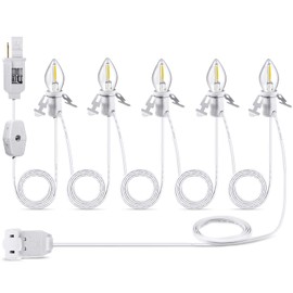 Leelosp Christmas Accessory Cord with 5 LED Light Bulbs, 11.5 Feet White C7 Lamp, On/Off Switch Plug, Spare Fuses, Female/Male Plugs, Blow Mold Light for Village House Craft Decorations(1 Pack)