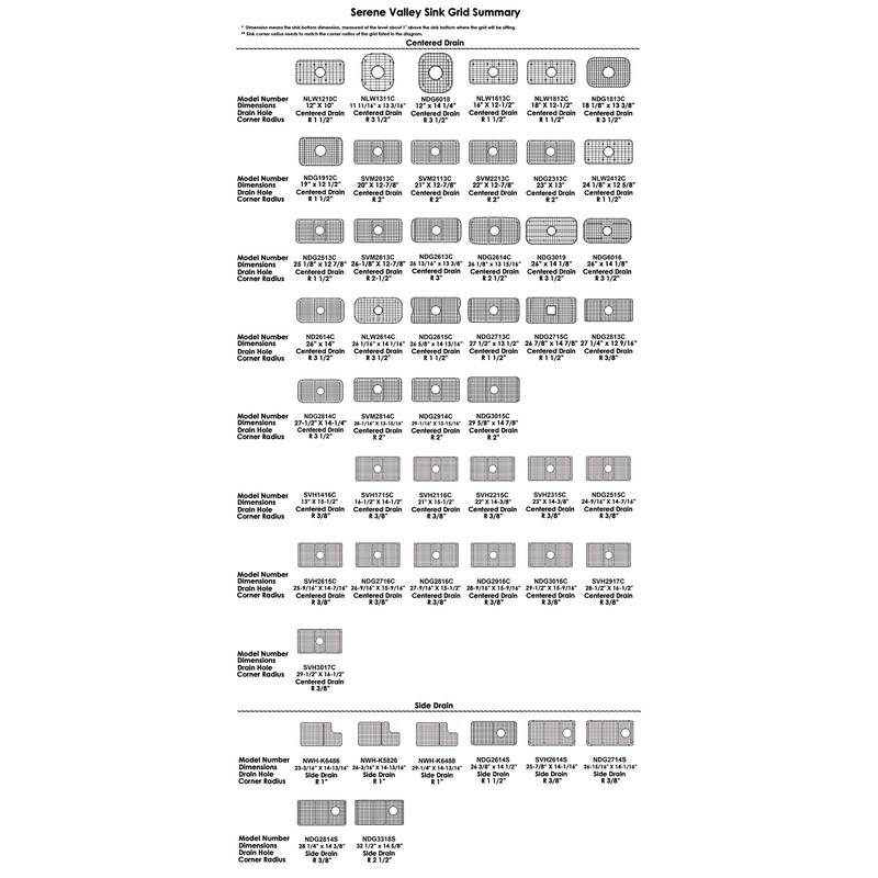 Serene Valley Sink Bottom Grid 23" X 14-1/2", Rear Drain